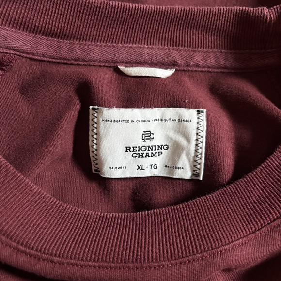 Reigning Champ Lightweight Cotton Crewneck Sweatshirt - Men's Size XL - Burgundy - Picture 4 of 7